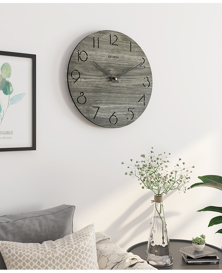 Clocks AliExpress Hot Sale Wooden Wall Clock Modern Creative Clocks round 30cm Simple Mute Fashion Wall Clock Wholesale