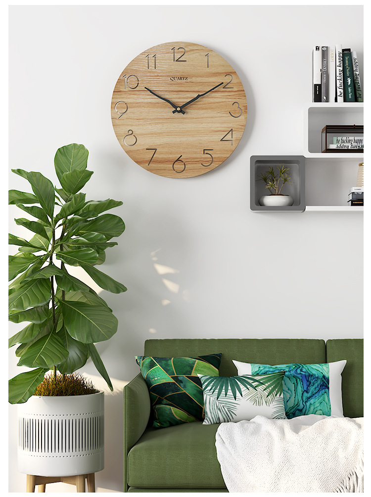 Clocks AliExpress Hot Sale Wooden Wall Clock Modern Creative Clocks round 30cm Simple Mute Fashion Wall Clock Wholesale
