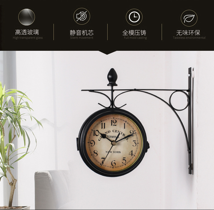 Cross-Border European Clock Wrought Iron Wall Clock Vintage Ornament Clocks