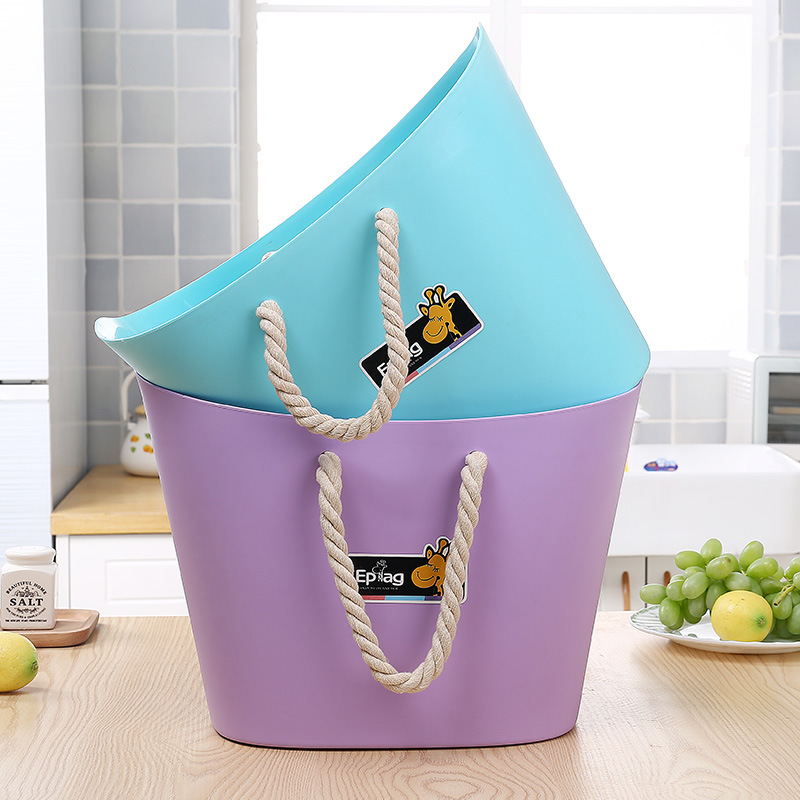 627PE hemp rope suitcase receiving frame bathroom dirty clothes plastic bucket large hemp rope hand basket