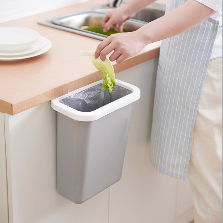 Large Simplicity Kitchen Countertop Trash Can Cabinet Door Hanging Household Plastic Bucket Bedside Storage Bucket