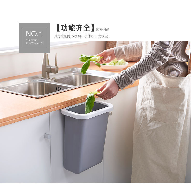 Large Simplicity Kitchen Countertop Trash Can Cabinet Door Hanging Household Plastic Bucket Bedside Storage Bucket