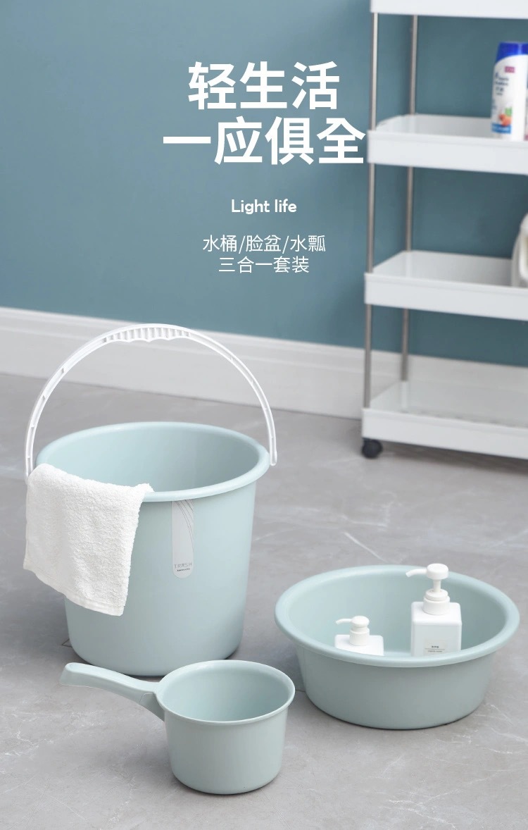 Plastic bucket  Three-Piece Bucket Washbasin Basin Bailer Spoon Set Household Plastic Thickened Bucket