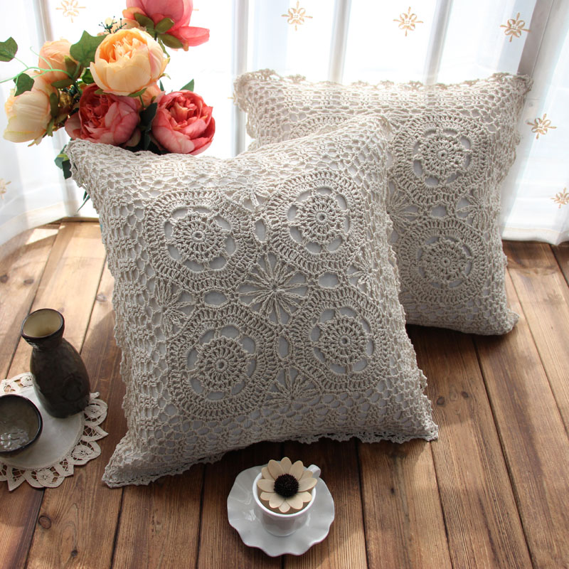 All cotton hand crochet hook pillow cushion cover with no core hook.
