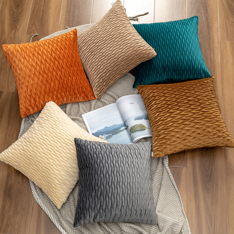 Solid Color Velvet Pleated Pillow Cover Netherlands Velvet Couch Pillow Bedside Cushion
