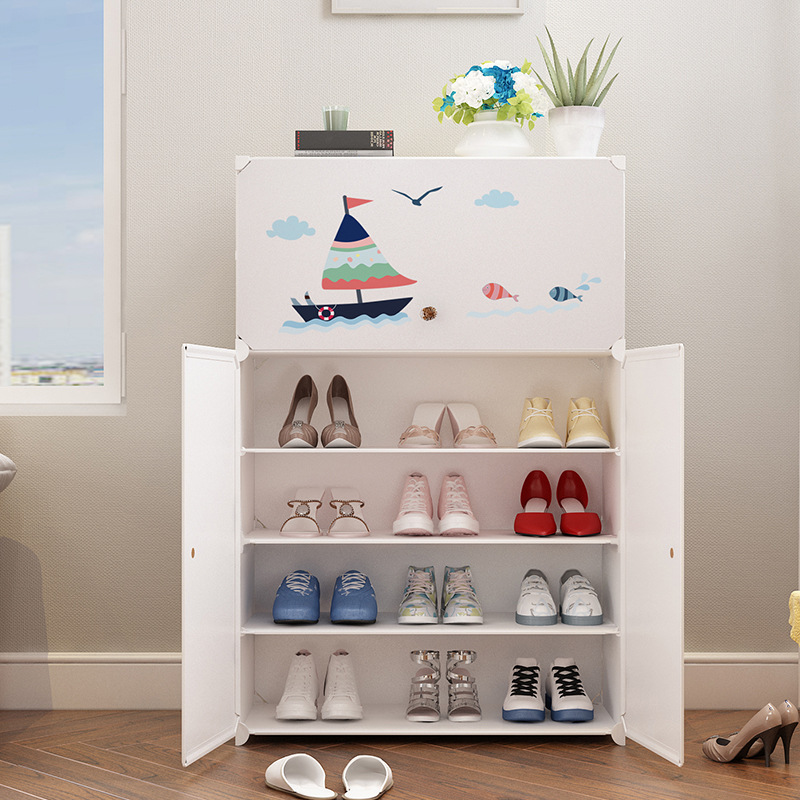 New Simple Plastic Shoe Cabinet Door-to-Door Creative Home Combination Shoes Finishing Simple Cartoon Stickers Shoe Rack