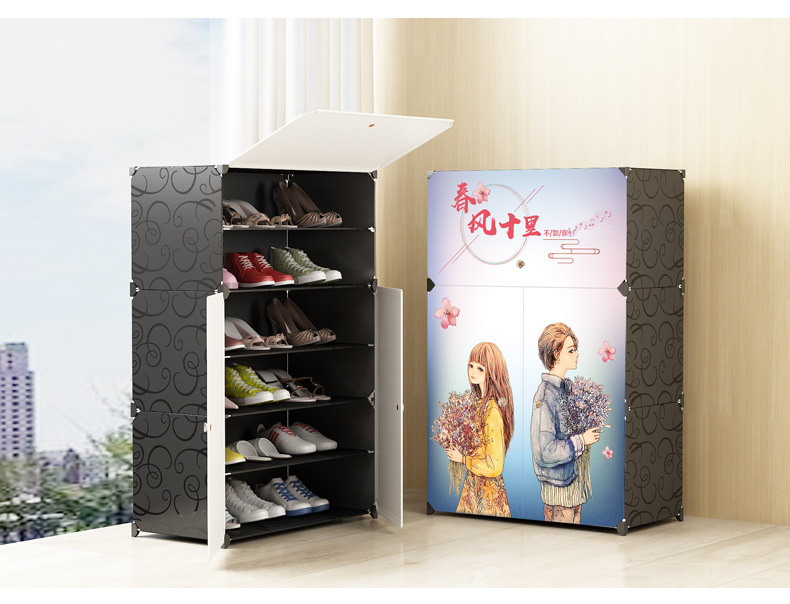 New Simple Plastic Shoe Cabinet Door-to-Door Creative Home Combination Shoes Finishing Simple Cartoon Stickers Shoe Rack