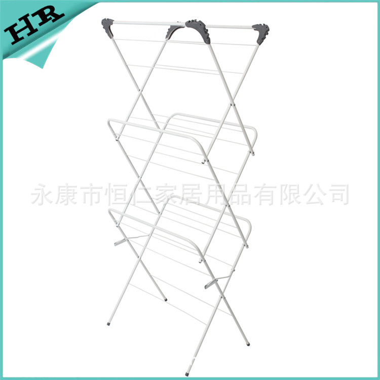 Clothes Hanger Floor Installation-Free Telescopic Coat Hanger Iron Pipe Plastic Spraying Three-Layer Towel  Coat Hanger