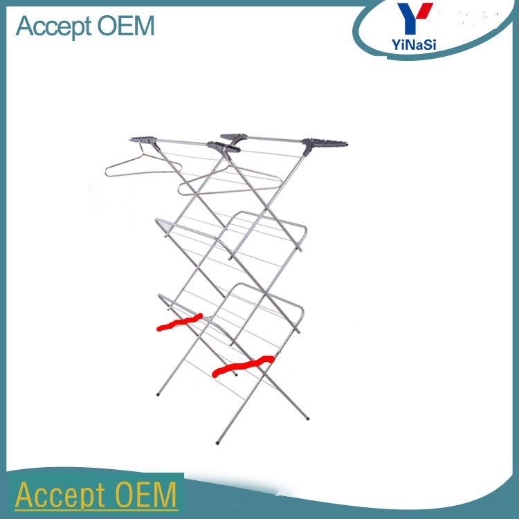 Clothes Hanger Floor Installation-Free Telescopic Coat Hanger Iron Pipe Plastic Spraying Three-Layer Towel  Coat Hanger