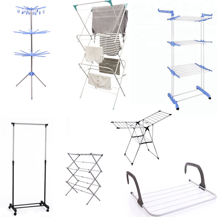 Clothes Hanger Floor Installation-Free Telescopic Coat Hanger Iron Pipe Plastic Spraying Three-Layer Towel  Coat Hanger