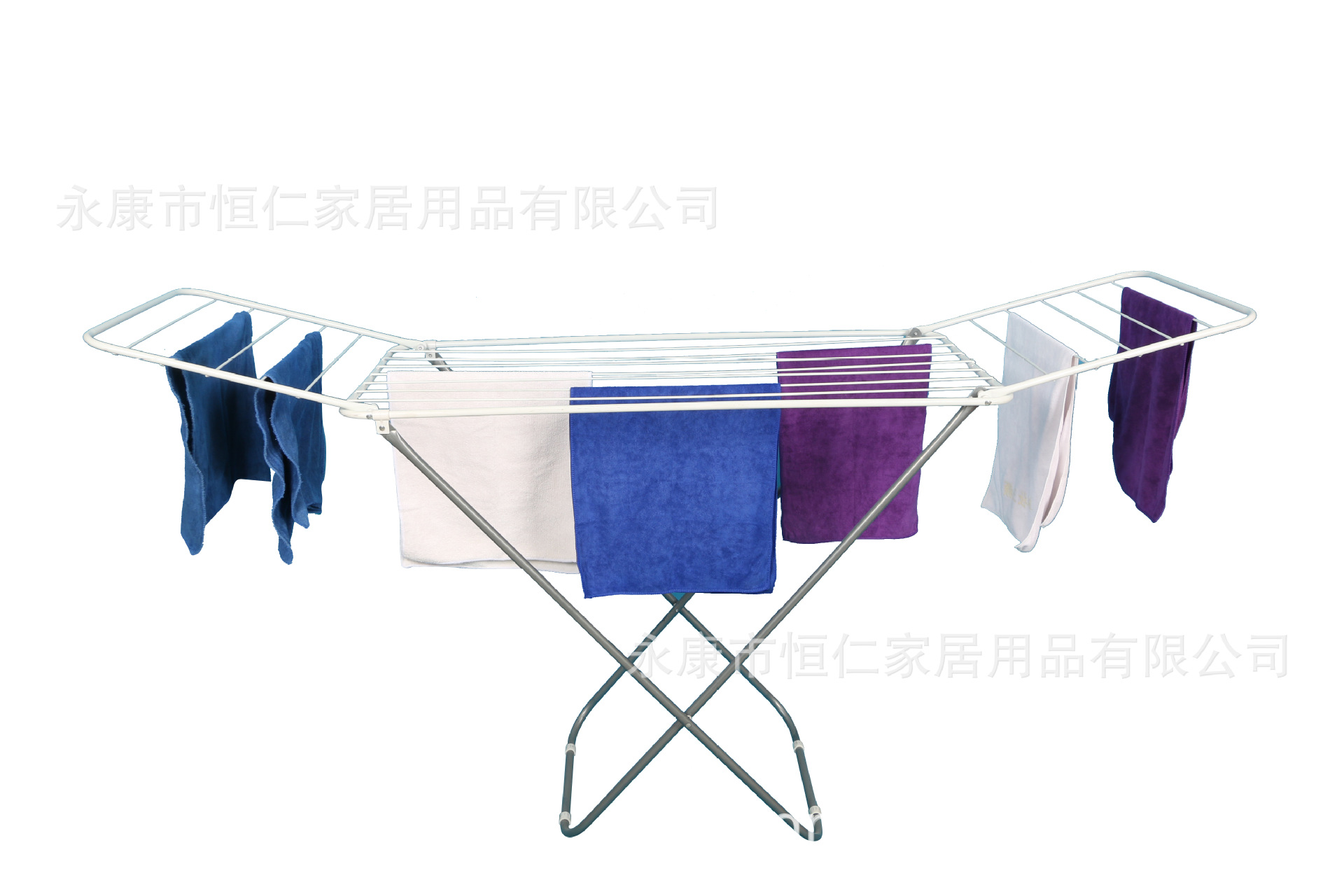 Clothes Hanger Floor Installation-Free Telescopic Coat Hanger Iron Pipe Plastic Spraying Three-Layer Towel  Coat Hanger