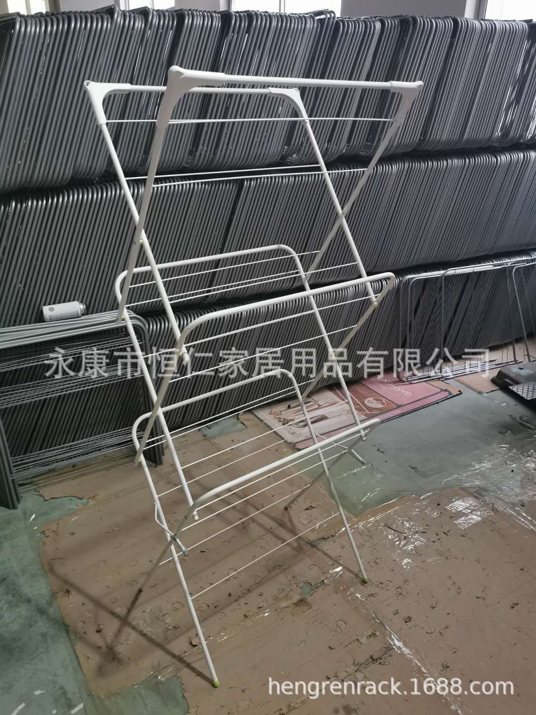 Clothes Hanger Floor Installation-Free Telescopic Coat Hanger Iron Pipe Plastic Spraying Three-Layer Towel  Coat Hanger
