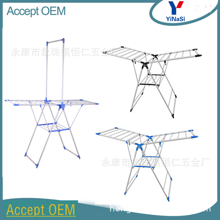 Clothes Hanger Floor Installation-Free Telescopic Coat Hanger Iron Pipe Plastic Spraying Three-Layer Towel  Coat Hanger