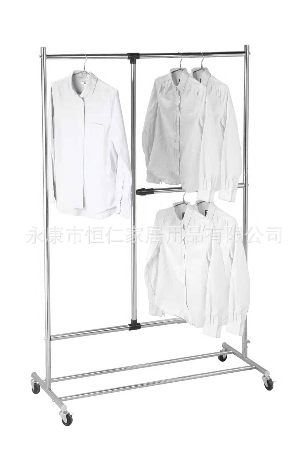 Clothes Hanger Floor Installation-Free Telescopic Coat Hanger Iron Pipe Plastic Spraying Three-Layer Towel  Coat Hanger