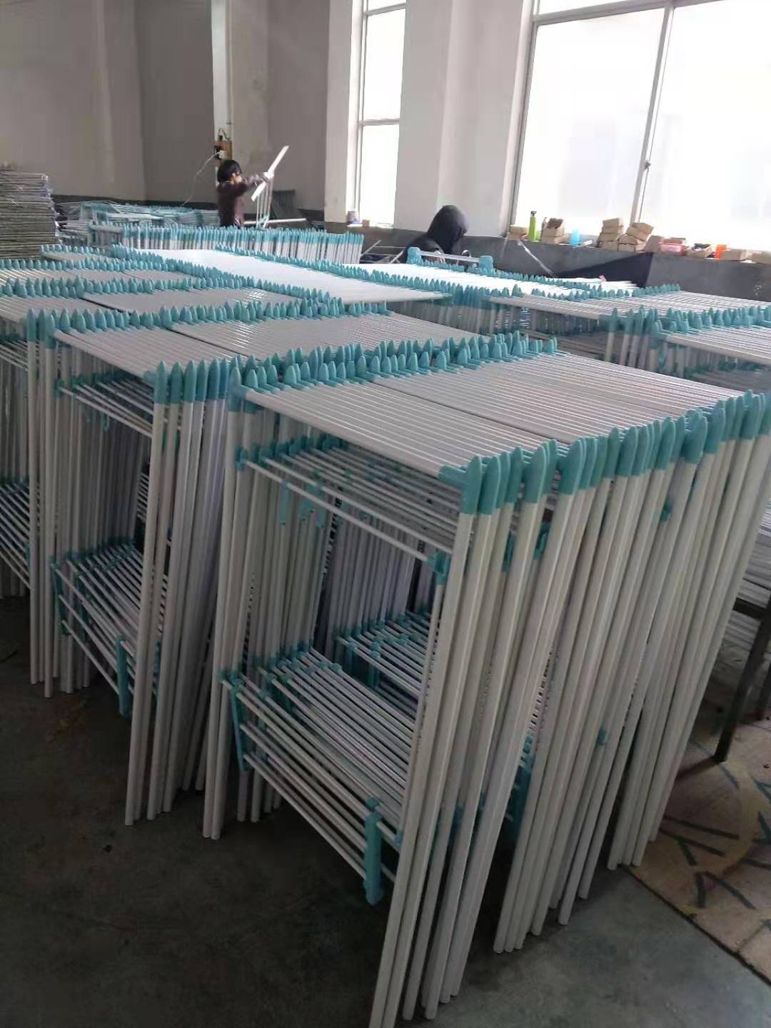 Clothes Hanger Floor Installation-Free Telescopic Coat Hanger Iron Pipe Plastic Spraying Three-Layer Towel  Coat Hanger