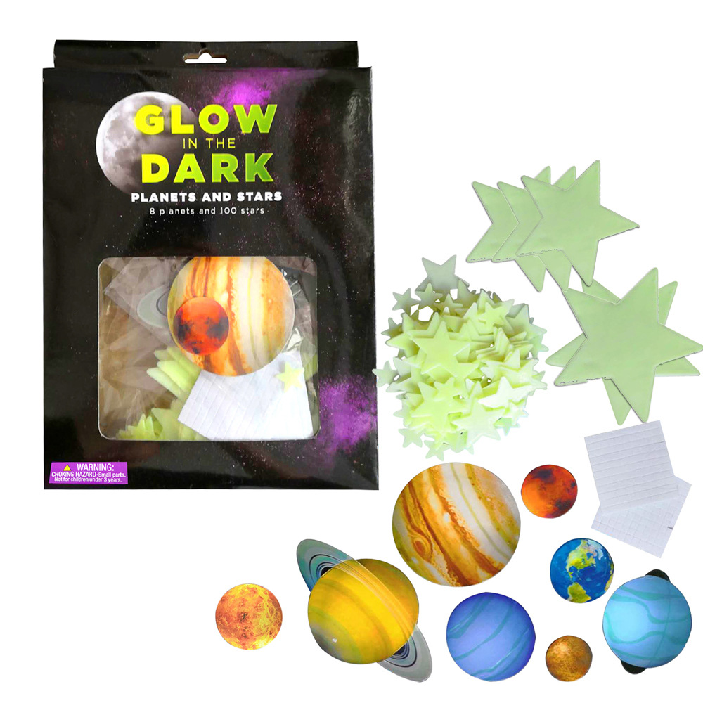 Trade Boxed Luminous Planet Card 100 Luminous Stars Children&#039;s Room Decoration ThreeDimensional Fluorescent Sticker