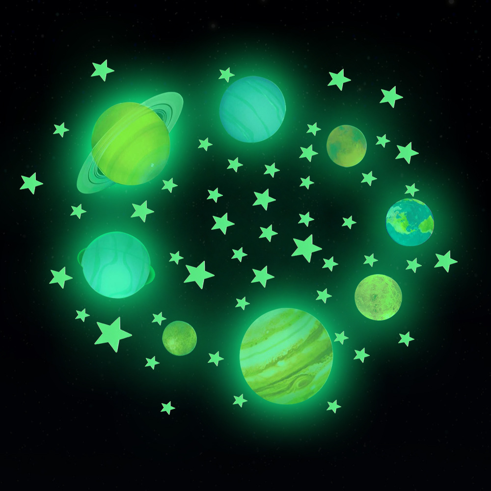 Trade Boxed Luminous Planet Card 100 Luminous Stars Children&#039;s Room Decoration ThreeDimensional Fluorescent Sticker