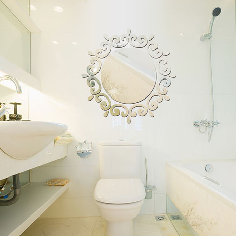 New Style Silver Golden Mirror Sticker Bedroom Decoration Foreign Trade Mirror Stickers Shape round Lm1035