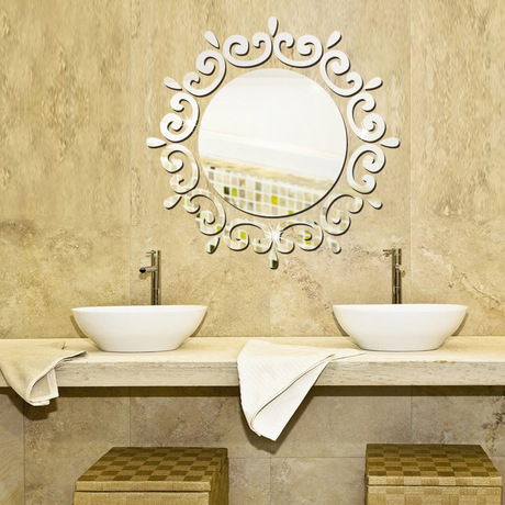 New Style Silver Golden Mirror Sticker Bedroom Decoration Foreign Trade Mirror Stickers Shape round Lm1035