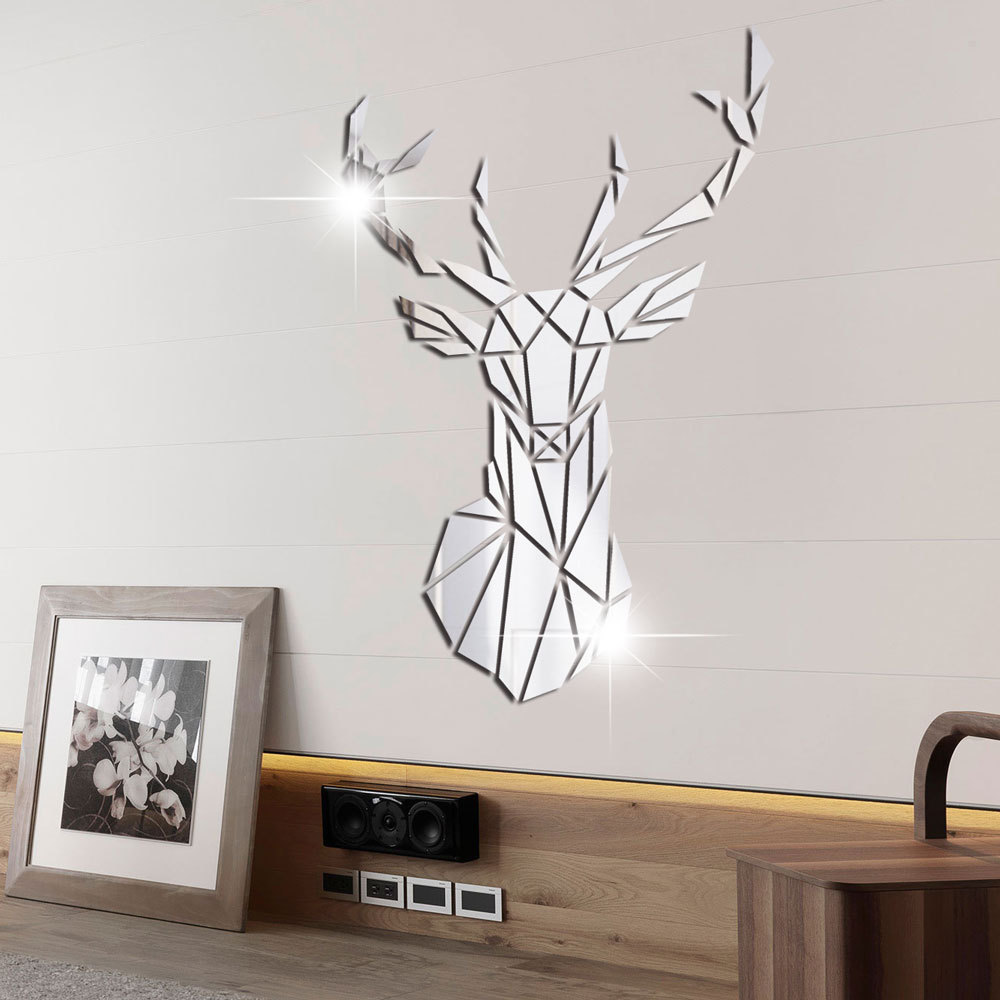 Sika Deer Deer Head Stereo Acrylic Mirror Sticker Nordic Style Decoration Self-Adhesive Wall Sticker Decorations