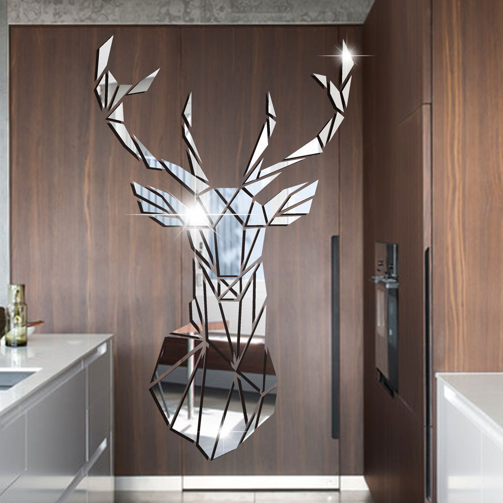 Sika Deer Deer Head Stereo Acrylic Mirror Sticker Nordic Style Decoration Self-Adhesive Wall Sticker Decorations