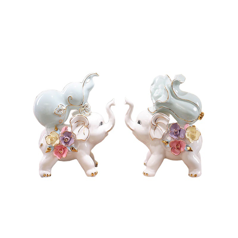 Porcelain craft  Elephant a Pair of Ornaments European Creative Fu Lu Enrichment Elephant Home Crafts Gifts