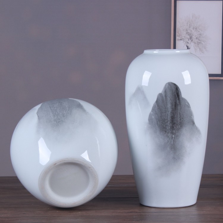 Jingdezhen Vase Ceramic Decoration Three-Piece Set White Chinese Ink Painting Landscape Porcelain craft