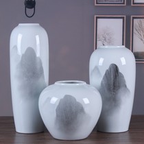 Jingdezhen Vase Ceramic Decoration Three-Piece Set White Chinese Ink Painting Landscape Porcelain craft