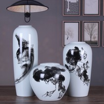 Jingdezhen Vase Ceramic Decoration Three-Piece Set White Chinese Ink Painting Landscape Porcelain craft