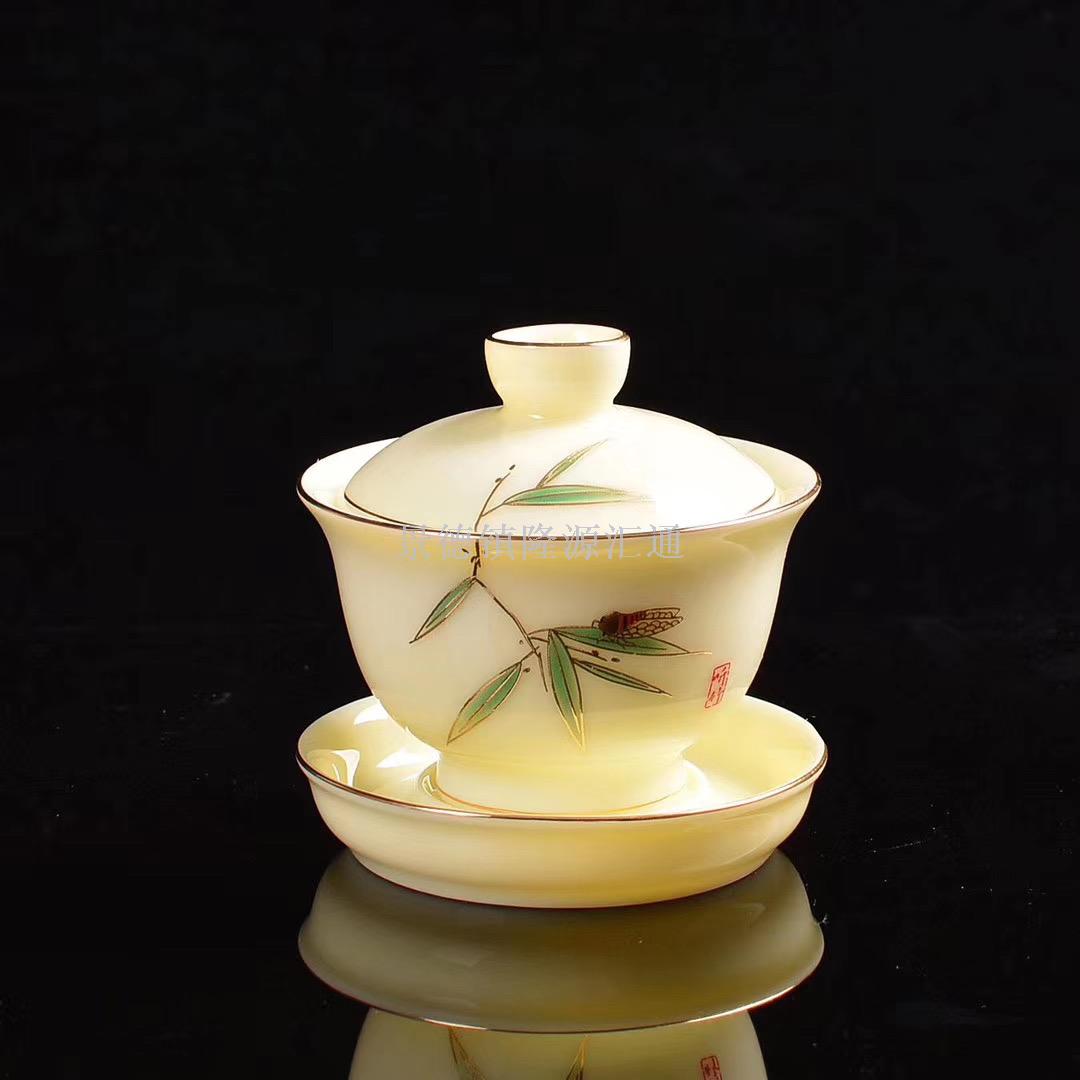 Suet jade tea set topaz tea cup jade porcelain teapot porcelain teapot tea set ceramic cup craft cup master cup Suet jade tea set topaz tea cup jade porcelain teapot porcelain teapot tea set ceramic cup craft cup master cup