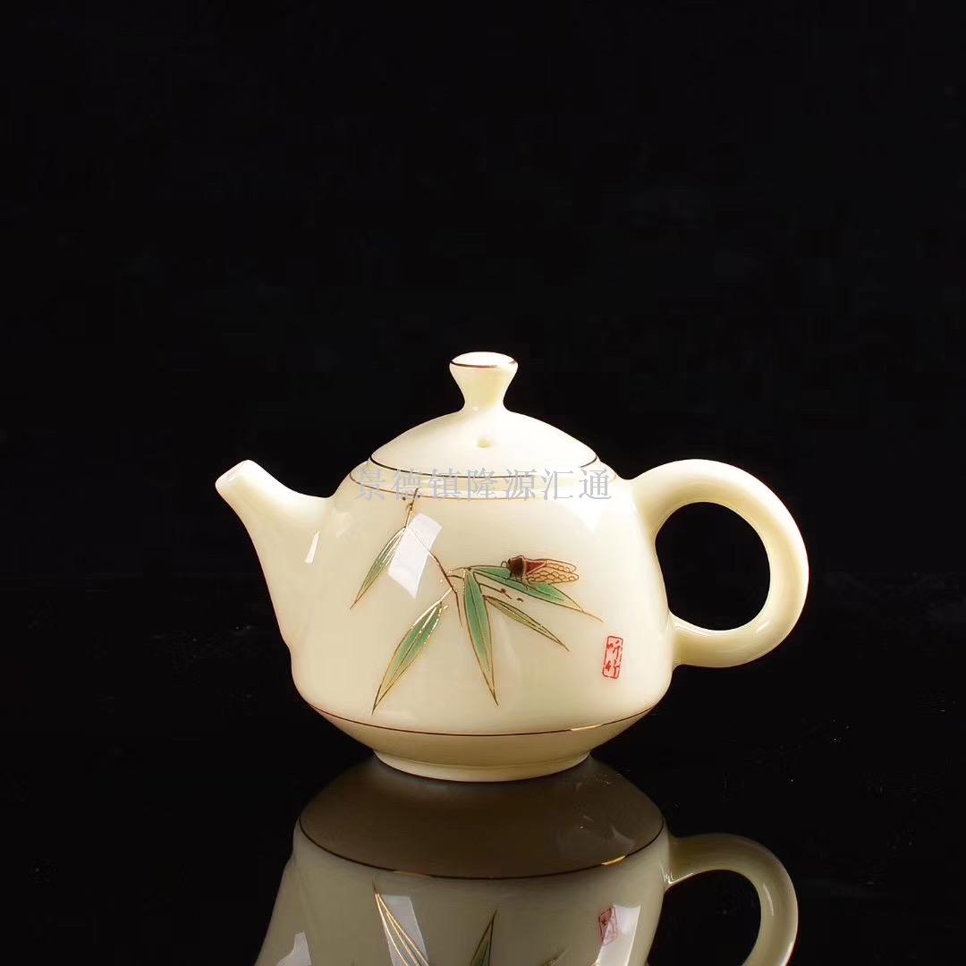 Suet jade tea set topaz tea cup jade porcelain teapot porcelain teapot tea set ceramic cup craft cup master cup Suet jade tea set topaz tea cup jade porcelain teapot porcelain teapot tea set ceramic cup craft cup master cup