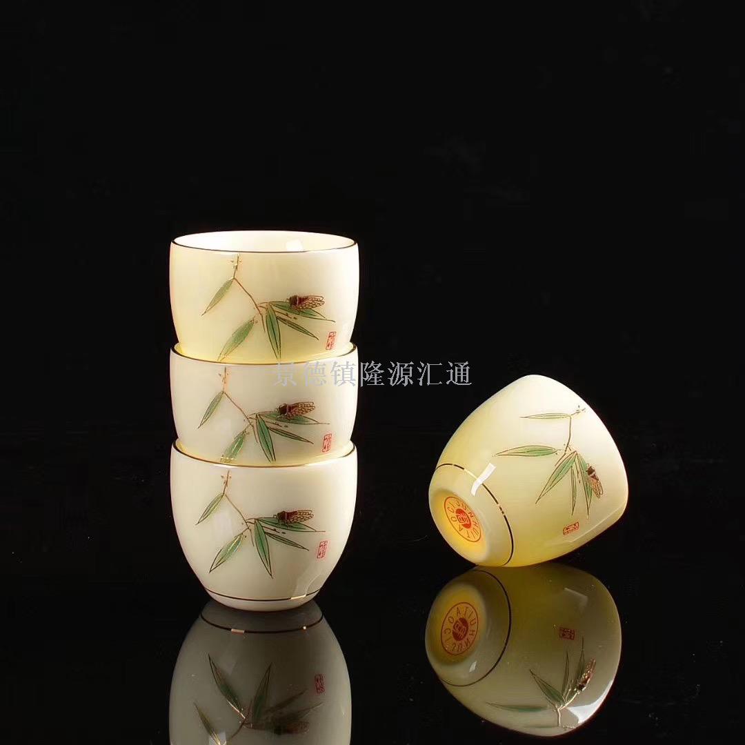 Suet jade tea set topaz tea cup jade porcelain teapot porcelain teapot tea set ceramic cup craft cup master cup Suet jade tea set topaz tea cup jade porcelain teapot porcelain teapot tea set ceramic cup craft cup master cup