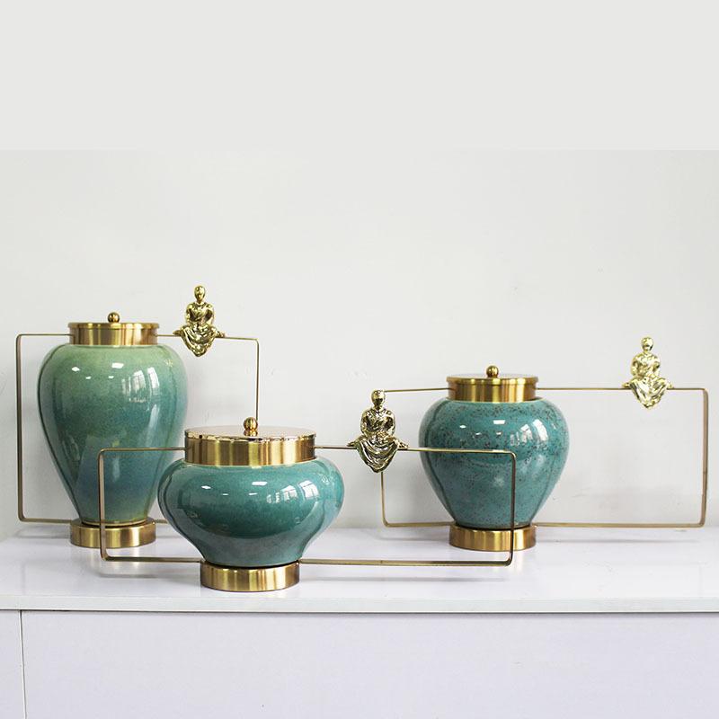 Factory Direct Sales Creative New Chinese Ceramic Metal Bottle Living Room and Home Porcelain craft