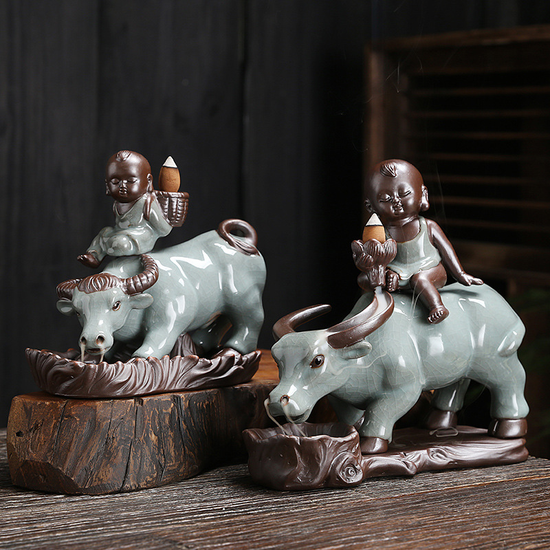 Year of Ox Backflow Incense Burner Tea Ceremony Incense Ceremony Decoration Ge Kiln Ceramics Crafts Hand Porcelain craft