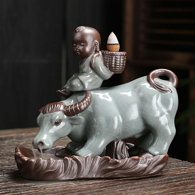 Year of Ox Backflow Incense Burner Tea Ceremony Incense Ceremony Decoration Ge Kiln Ceramics Crafts Hand Porcelain craft