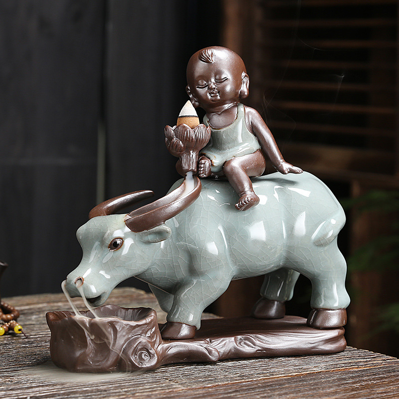 Year of Ox Backflow Incense Burner Tea Ceremony Incense Ceremony Decoration Ge Kiln Ceramics Crafts Hand Porcelain craft