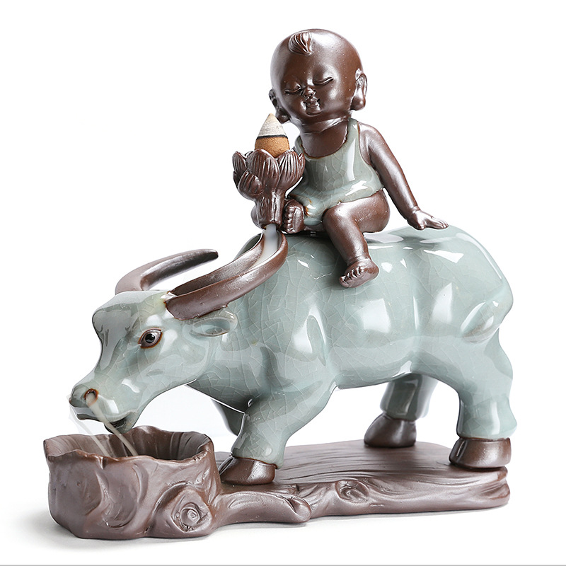Year of Ox Backflow Incense Burner Tea Ceremony Incense Ceremony Decoration Ge Kiln Ceramics Crafts Hand Porcelain craft