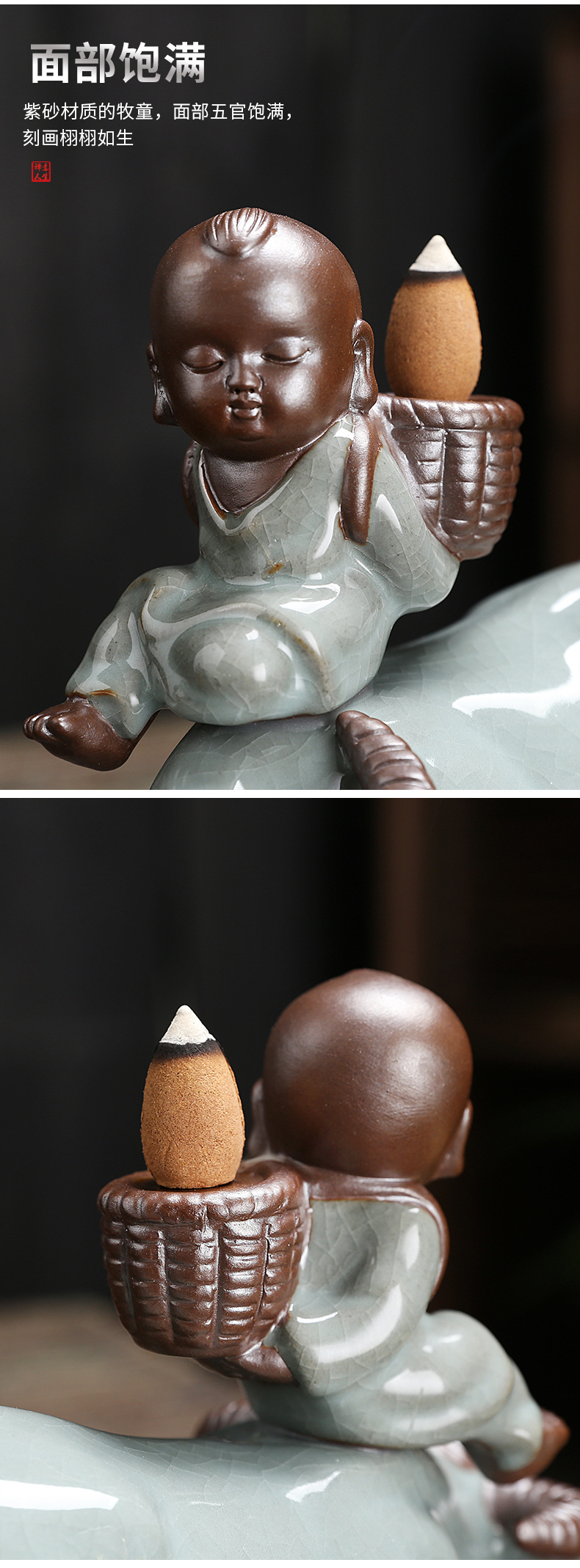 Year of Ox Backflow Incense Burner Tea Ceremony Incense Ceremony Decoration Ge Kiln Ceramics Crafts Hand Porcelain craft Year of Ox Backflow Incense Burner Tea Ceremony Incense Ceremony Decoration Ge Kiln Ceramics Crafts Hand Porcelain craft