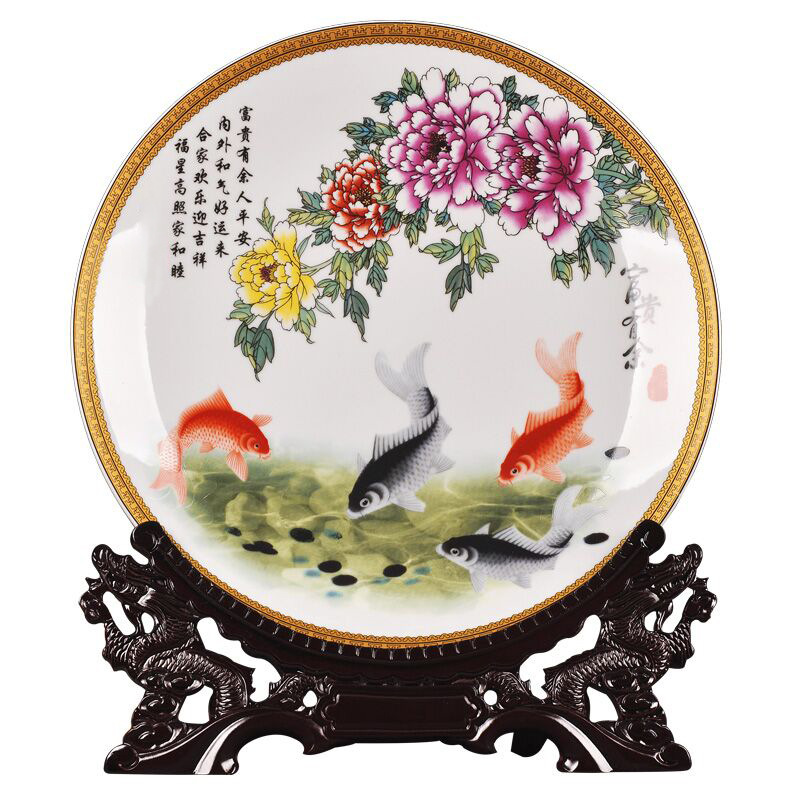 Jingdezhen Ceramic Decorative Plate Pastel Rich and Wealthy Decoration Kakeban Hanging Porcelain craft