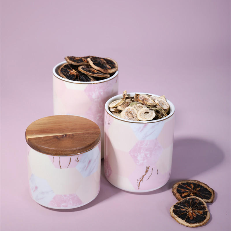 Porcelain craft Marble Ceramic Sealed Can Storage Jar with Lid Storage Jar Scented Tea Candy Box Ornaments