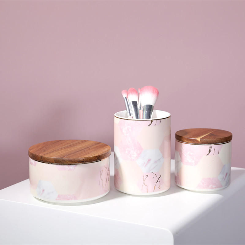 Porcelain craft Marble Ceramic Sealed Can Storage Jar with Lid Storage Jar Scented Tea Candy Box Ornaments