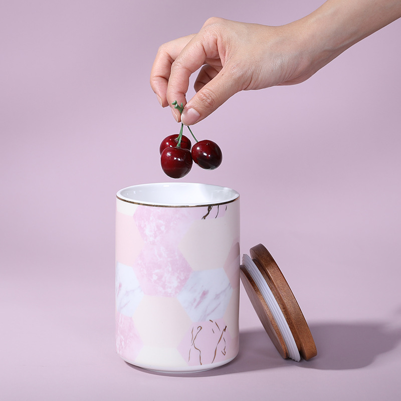 Porcelain craft Marble Ceramic Sealed Can Storage Jar with Lid Storage Jar Scented Tea Candy Box Ornaments