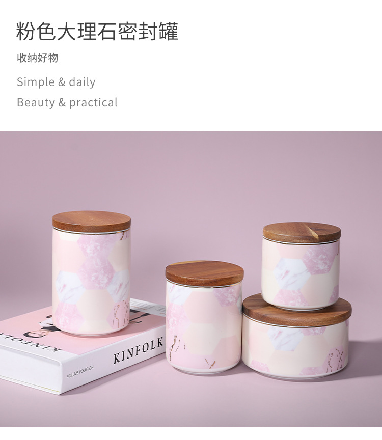 Porcelain craft Marble Ceramic Sealed Can Storage Jar with Lid Storage Jar Scented Tea Candy Box Ornaments