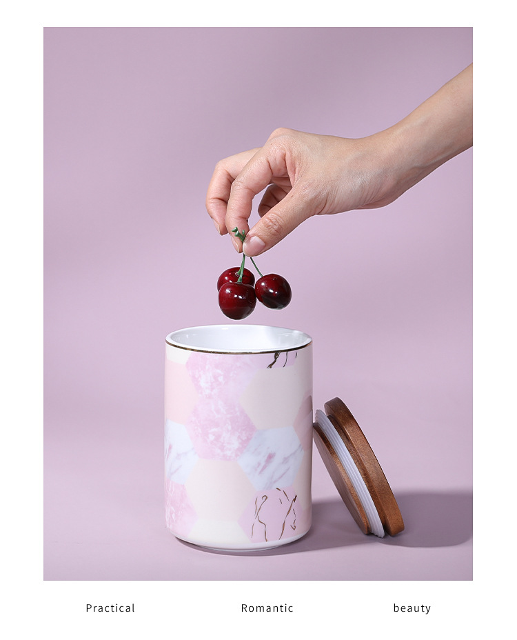 Porcelain craft Marble Ceramic Sealed Can Storage Jar with Lid Storage Jar Scented Tea Candy Box Ornaments