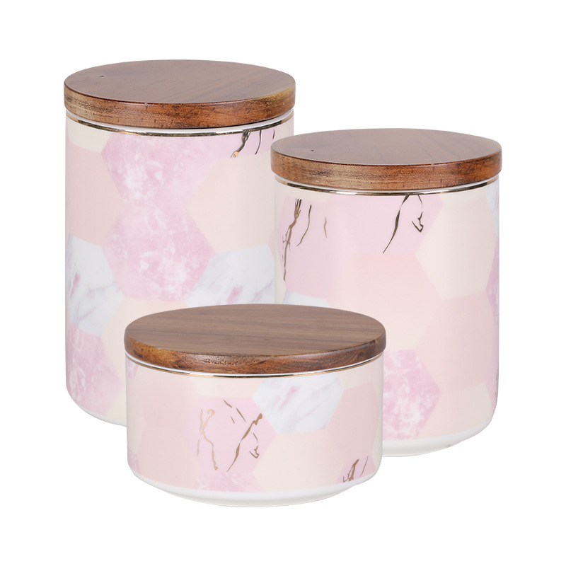 Porcelain craft Marble Ceramic Sealed Can Storage Jar with Lid Storage Jar Scented Tea Candy Box Ornaments