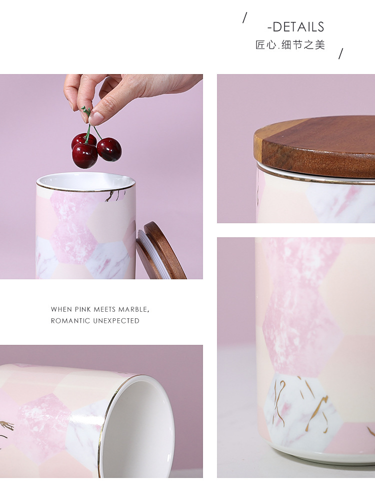 Porcelain craft Marble Ceramic Sealed Can Storage Jar with Lid Storage Jar Scented Tea Candy Box Ornaments