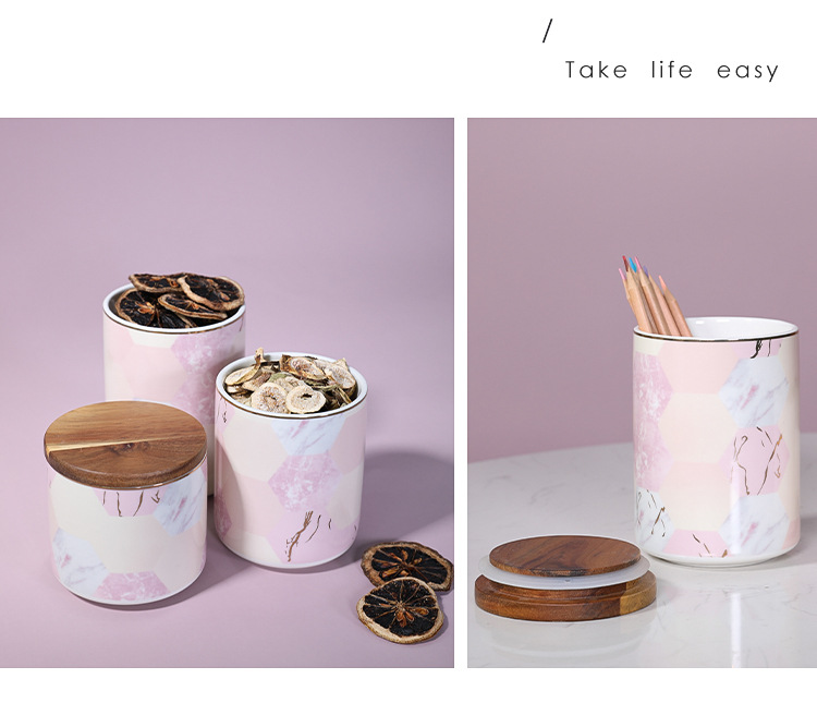 Porcelain craft Marble Ceramic Sealed Can Storage Jar with Lid Storage Jar Scented Tea Candy Box Ornaments