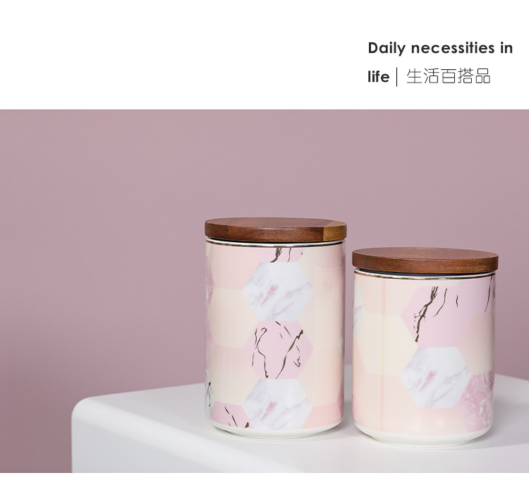 Porcelain craft Marble Ceramic Sealed Can Storage Jar with Lid Storage Jar Scented Tea Candy Box Ornaments