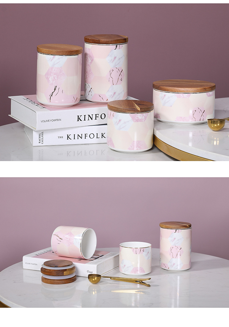 Porcelain craft Marble Ceramic Sealed Can Storage Jar with Lid Storage Jar Scented Tea Candy Box Ornaments