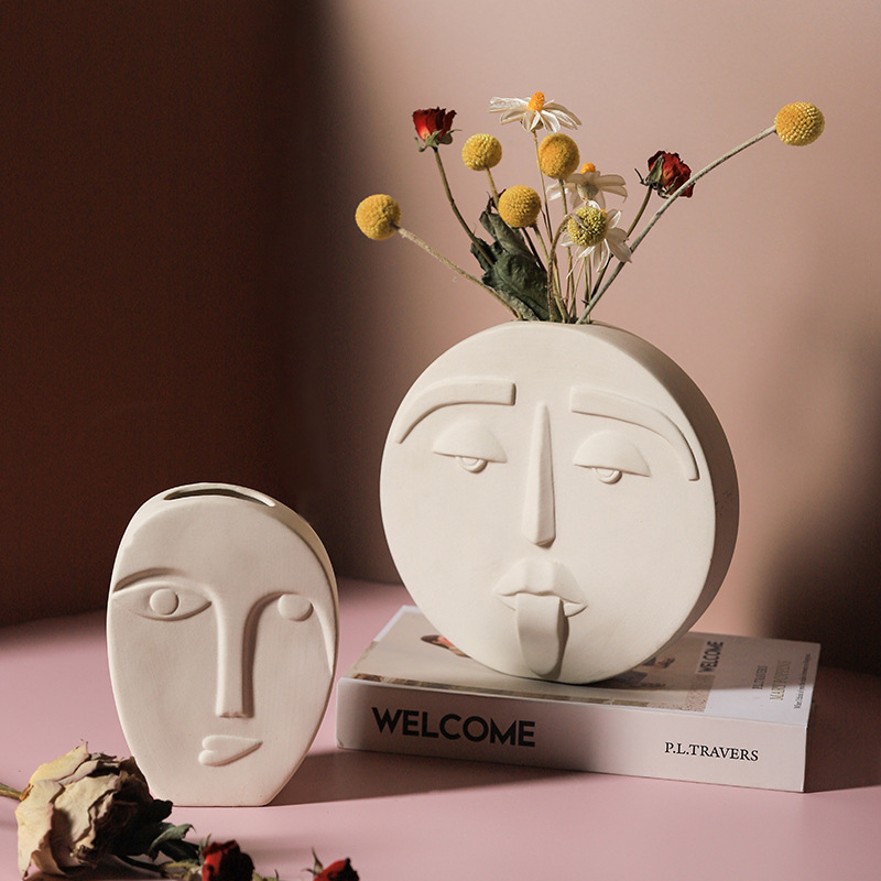 Simple Crafts Decoration Living Room Artistic Home Decoration Wholesale Creative Ceramic Face Vase Porcelain craft